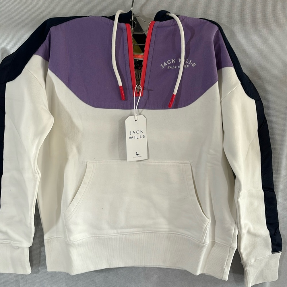 Jack wills color block half zip hoodie. White.size 2